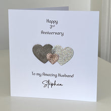 Load image into Gallery viewer, Personalised 3rd Anniversary Card, Leather Any Year, Him Her