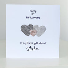 Load image into Gallery viewer, Personalised 3rd Anniversary Card, Leather Any Year, Him Her