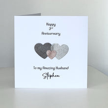 Load image into Gallery viewer, Personalised 3rd Anniversary Card, Leather Any Year, Him Her