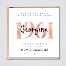 Load image into Gallery viewer, 65th Birthday Card 1961 Personalised, Mum Sister Grandmother
