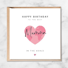 Load image into Gallery viewer, Mumma Birthday Card, Pink World Map Heart Design