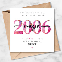 Load image into Gallery viewer, Personalised 20th Birthday Card, Niece, Daughter, Granddaughter Sister Her