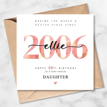 Load image into Gallery viewer, Personalised 20th Birthday Card, Niece, Daughter, Granddaughter Sister Her