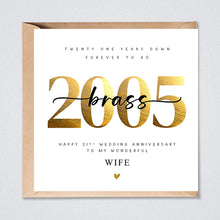 Load image into Gallery viewer, 21st Wedding Anniversary Card, Brass 2005, Him, Her