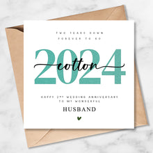 Load image into Gallery viewer, 2nd Wedding Anniversary Card, Cotton 2024, Him, Her
