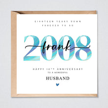 Load image into Gallery viewer, Personalised 18th Wedding Anniversary Card, 2008, Him, Her