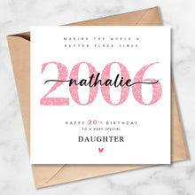 Load image into Gallery viewer, Personalised 20th Birthday Card, Niece, Daughter, Granddaughter Sister Her