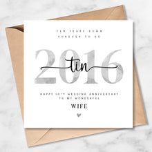 Load image into Gallery viewer, 10th Wedding Anniversary Card, 2016, tin, for him her