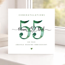 Load image into Gallery viewer, 55th Wedding Anniversary Card, Emerald, Mum &amp; Dad