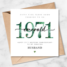 Load image into Gallery viewer, 55th Wedding Anniversary Card, Emerald, For Him, Her, Husband, Wife
