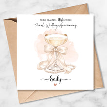 Load image into Gallery viewer, Personalised 30th Wedding Anniversary Card, For Wife with Prosecco and Pearls