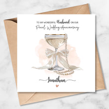 Load image into Gallery viewer, Personalised 30th Wedding Anniversary Card, For Husband with Prosecco and Pearls