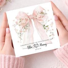 Load image into Gallery viewer, Personalised Wedding Day Card, Pink Bow, Bride, Groom