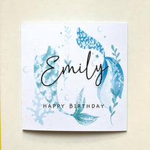Load image into Gallery viewer, Personalised Birthday Card Mermaid Tails for Daughter Granddaughter Sister Niece Her any age