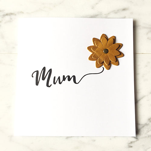 Mother's Day Card Birthday Card for Mum Leather Flower