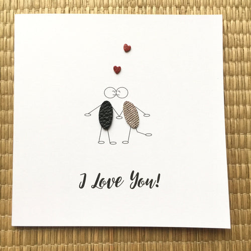 Valentines Day Card Anniversary Card Leather Little People Cork Faux Vegan Leather Love Card