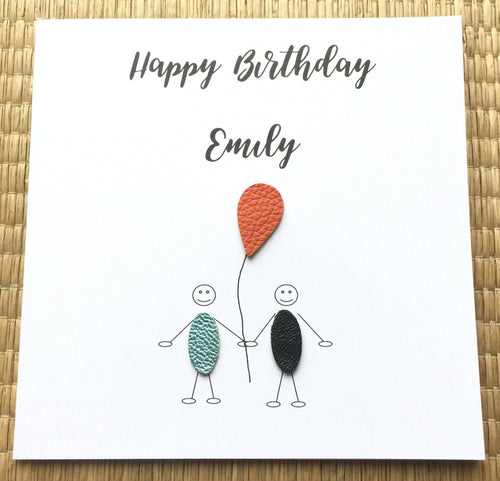 Personalised Birthday Card Leather Little People Her Wife Mum Daughter Aunt Friend