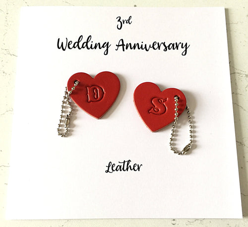 3rd Wedding Anniversary Card Personalised Leather Anniversary Key Ring Charms