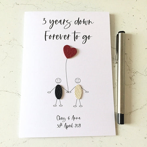 Personalised 3rd Wedding Anniversary Card (Leather Anniversary) 3 Years Down