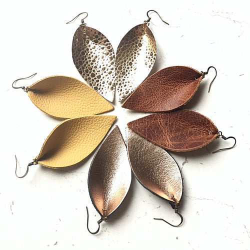 Leather Earrings Petal Leaf Pinched Teardrops