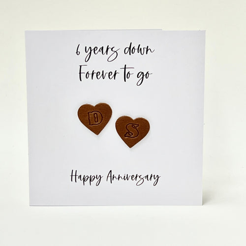 Personalised Anniversary Card Leather 6 Years Down Wedding Anniversary