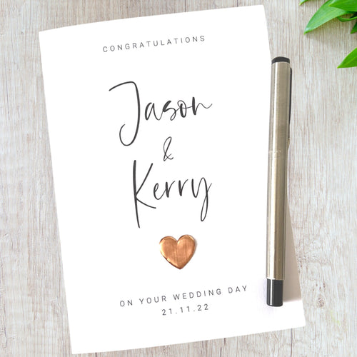 Personalised Wedding Day Card Copper Heart Wedding Card