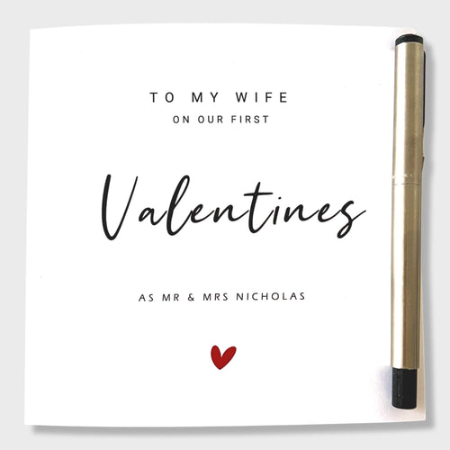 Personalised Valentines Card for Wife Husband - First as Mr & Mrs Married Couple