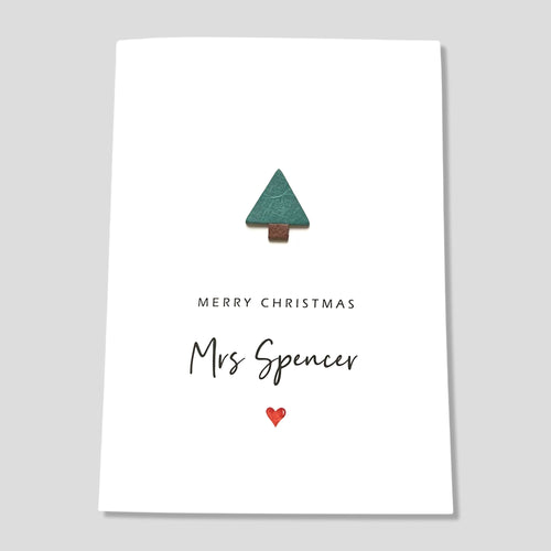 Personalised Christmas Card Teacher Friend Mum & Dad Leather Xmas Tree