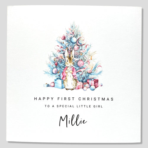 1st Christmas Card Personalised Rabbit for Baby Girl